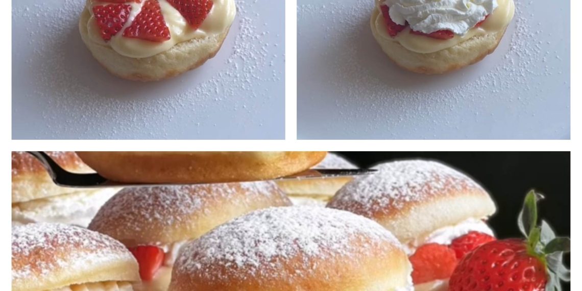 Gefüllte Krapfen mit Erdbeeren und Vanillecreme