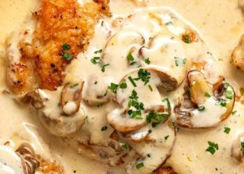 Gratinierte Hähnchenfilets in Champignonrahm, super lecker !