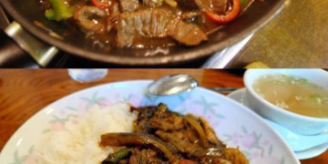 Chinesisches Rindfleisch mit Zwiebeln und Paprika