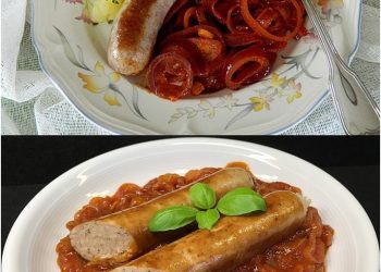 Bratwurst mit Paprikazwiebeln 