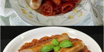 Bratwurst mit Paprikazwiebeln 