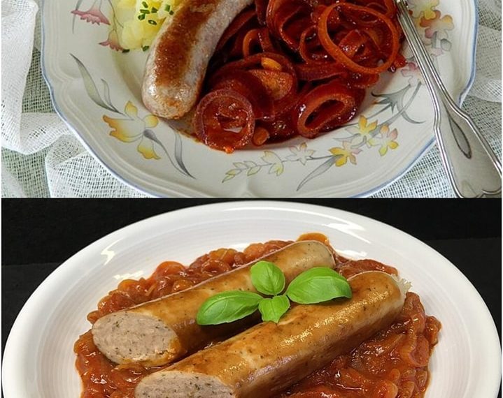 Bratwurst mit Paprikazwiebeln 
