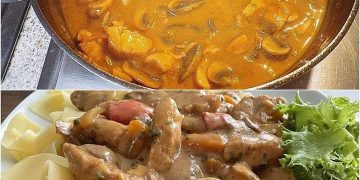 Puten-Sahne-Gulasch auf Bandnudeln 