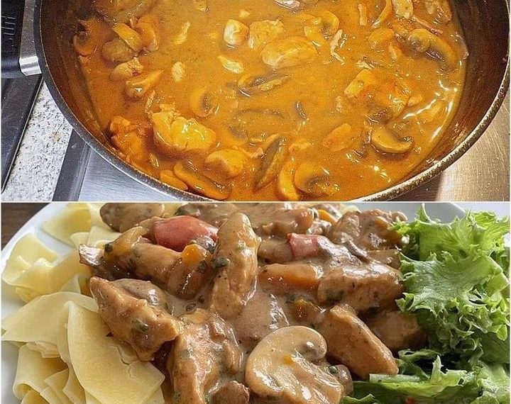 Puten-Sahne-Gulasch auf Bandnudeln 