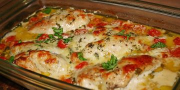 Mozzarella-Hähnchen in Basilikum-Sahnesauce