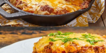 REIS HACKFLEISCH AUFLAUF MIT GESCHMOLZENEM KÄSE, SUPER LECKER !