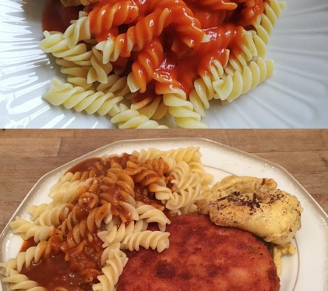 DDR MAKKARONI MIT TOMATENSOSSE UND JÄGERSCHNITZEL, EINFACH SUPER LECKER!