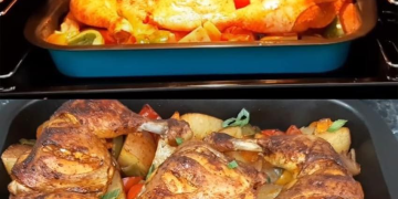 Hähnchenschenkel mit Ofen – Schmand – Gemüse