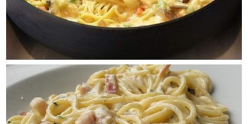 Spaghetti in Käse-Sahnesoße mit Schinken & Pilzen