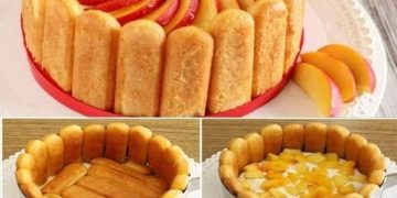 Charlotte mit Pfirsichen: schnell und ohne Kochen