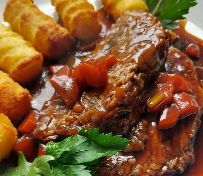 Rinderbraten vom Bürgermeisterstück mit Kroketten