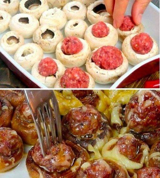 Mit Fleischbällchen gefüllte Pilze: ein einfaches Rezept für ein schnelles und köstliches Abendessen