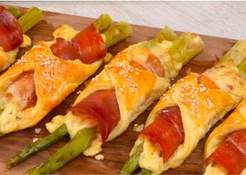 Mit Blätterteig umwickelter Spargel: schnell und lecker!