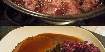 Sauerbraten mit Rotkohl und Kartoffelklößen