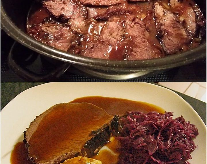 Sauerbraten mit Rotkohl und Kartoffelklößen