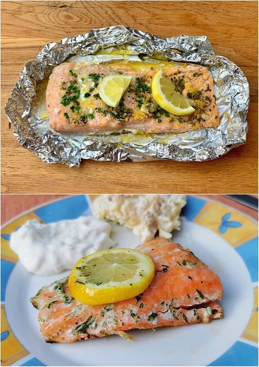 Lachs mit Knoblauch- und Zitronenbutter ist ein köstliches und gesundes ...