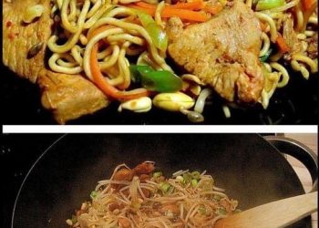 Gebratene Nudeln mit Hähnchenfleisch