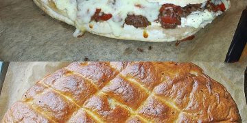 Fladenbrot mit Hackfleisch aus dem Backofen