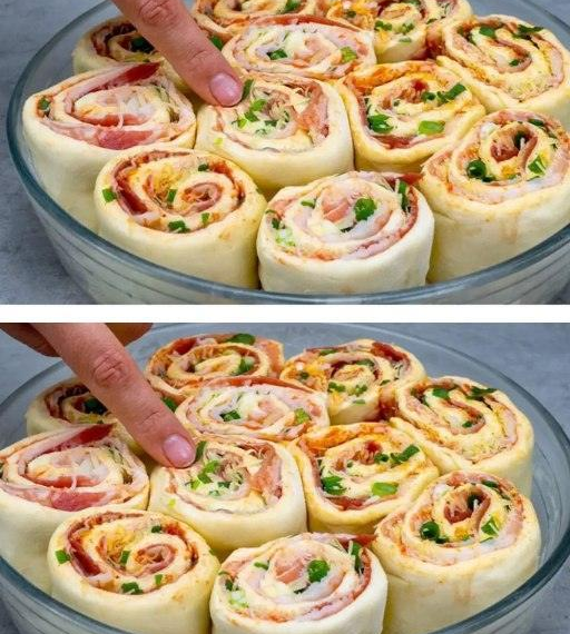 Mit Schinken und Käse gefüllte Brötchen, super einfach zuzubereiten