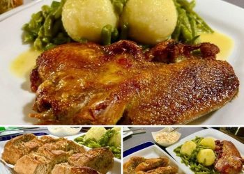 Knusprige Halbe Ente ( ohne Knochen) Thüringer Klöße und Butterbohn Kräuter-Baguette Rustika und ein Salädchen