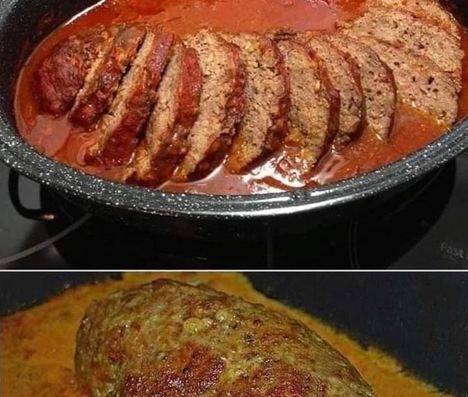 PAPRIKA-FETA-HACKBRATEN AUS DEM BACKOFEN MIT TOMATENSAUCE